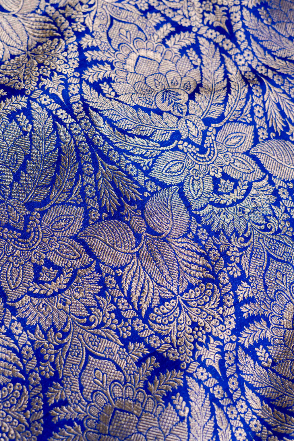 Handwoven Dark Blue Katan Silk Kadhwa Brocade Fabric