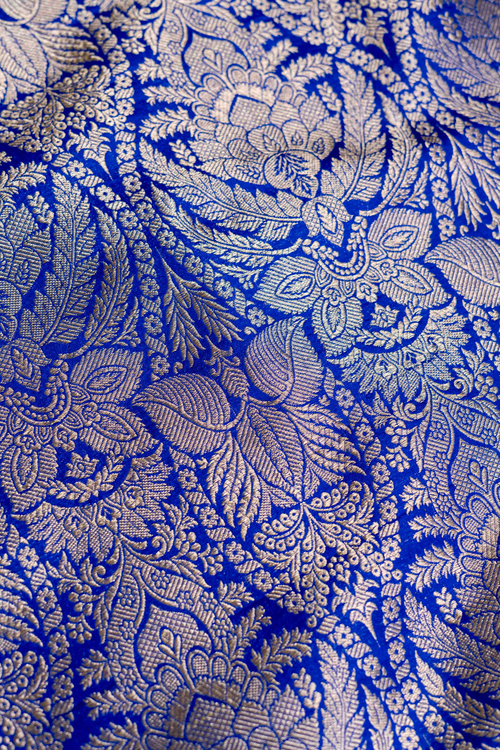 Handwoven Dark Blue Katan Silk Kadhwa Brocade Fabric
