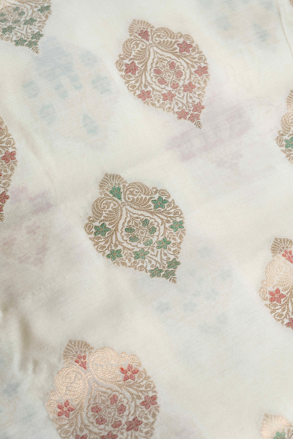 Handwoven Ivory Cotton Fabric with Multicolour Buti