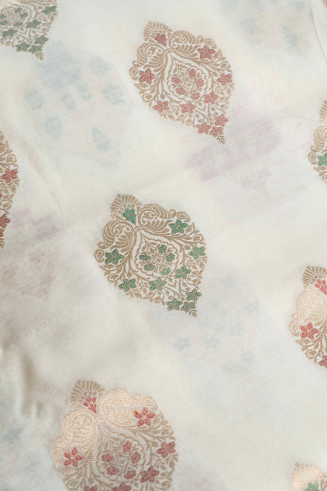 Handwoven Ivory Cotton Fabric with Multicolour Buti