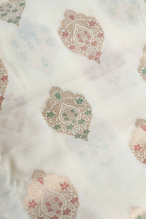 Handwoven Ivory Cotton Fabric with Multicolour Buti
