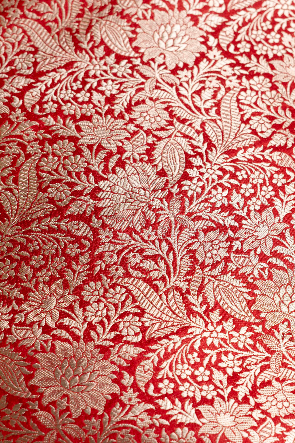 Handwoven Red Katan Silk Kadhwa Jaal Brocade Fabric