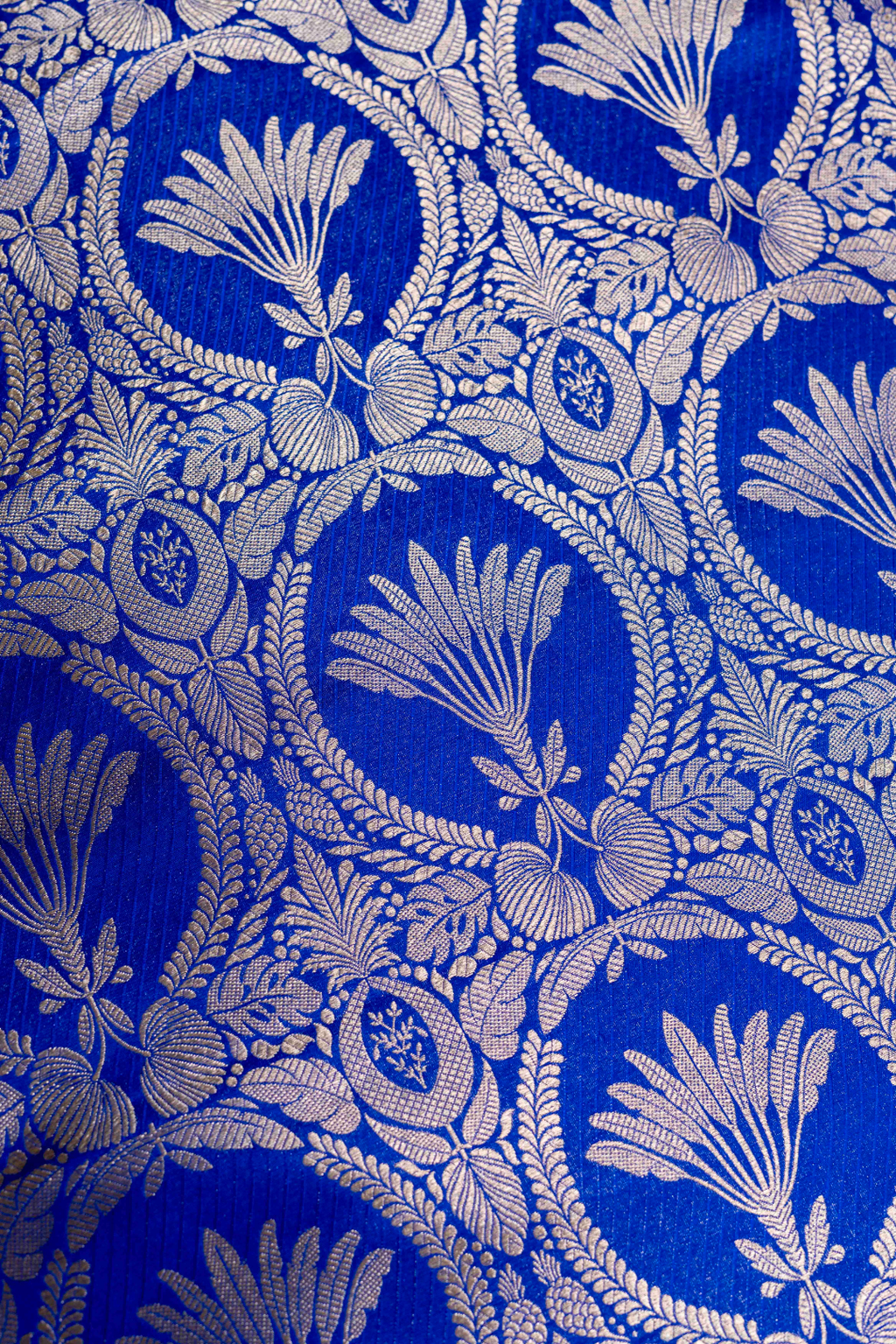 Pure Katan Silk Kadhwa Brocade Fabric in blue