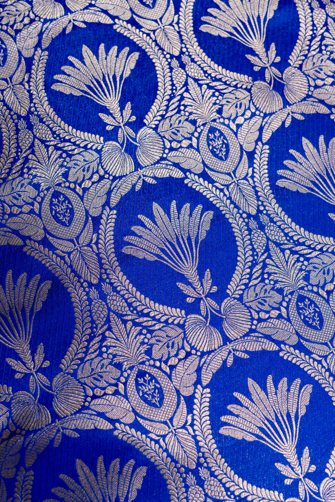 Pure Katan Silk Kadhwa Brocade Fabric in blue