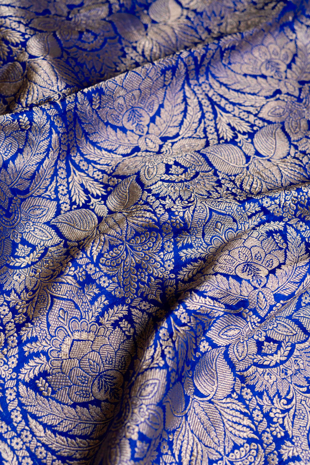 Handwoven Dark Blue Katan Silk Kadhwa Brocade Fabric