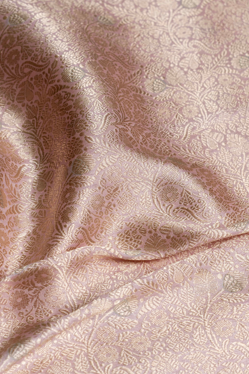 Handwoven Light Peach Katan Silk Kadhwa Jaal Brocade Fabric