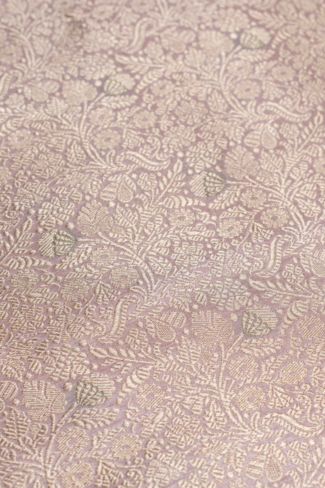 Handwoven Light Peach Katan Silk Kadhwa Jaal Brocade Fabric