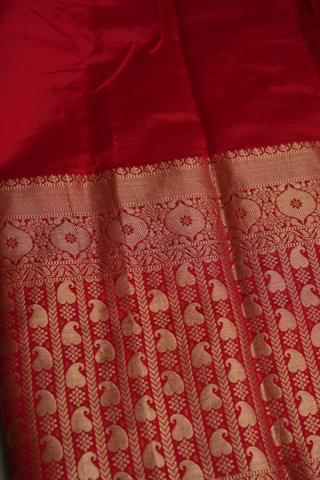 Handwoven Munga Silk Fabric with Gold Floral and Geometric Border