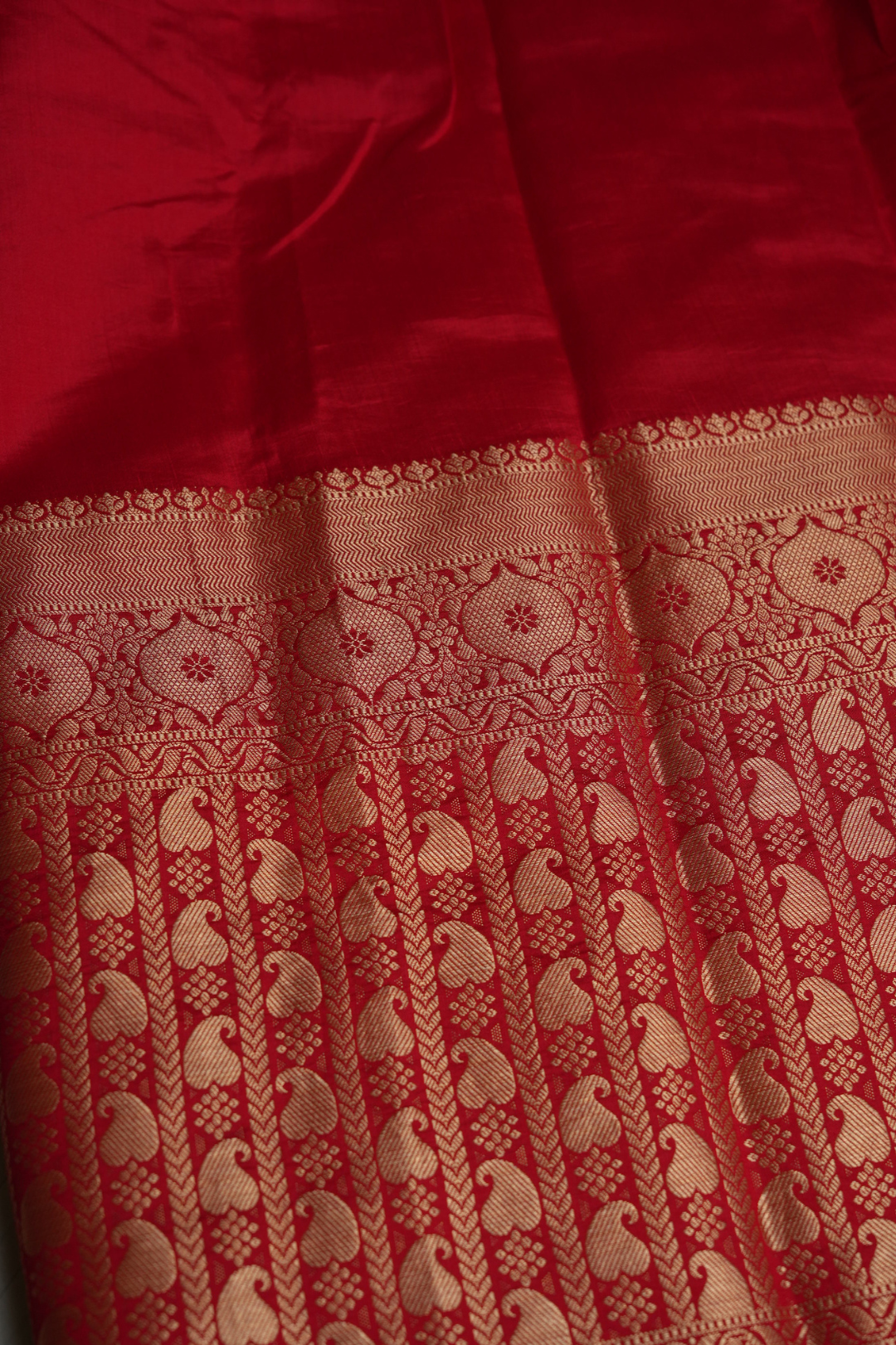 Handwoven Munga Silk Fabric with Gold Floral and Geometric Border