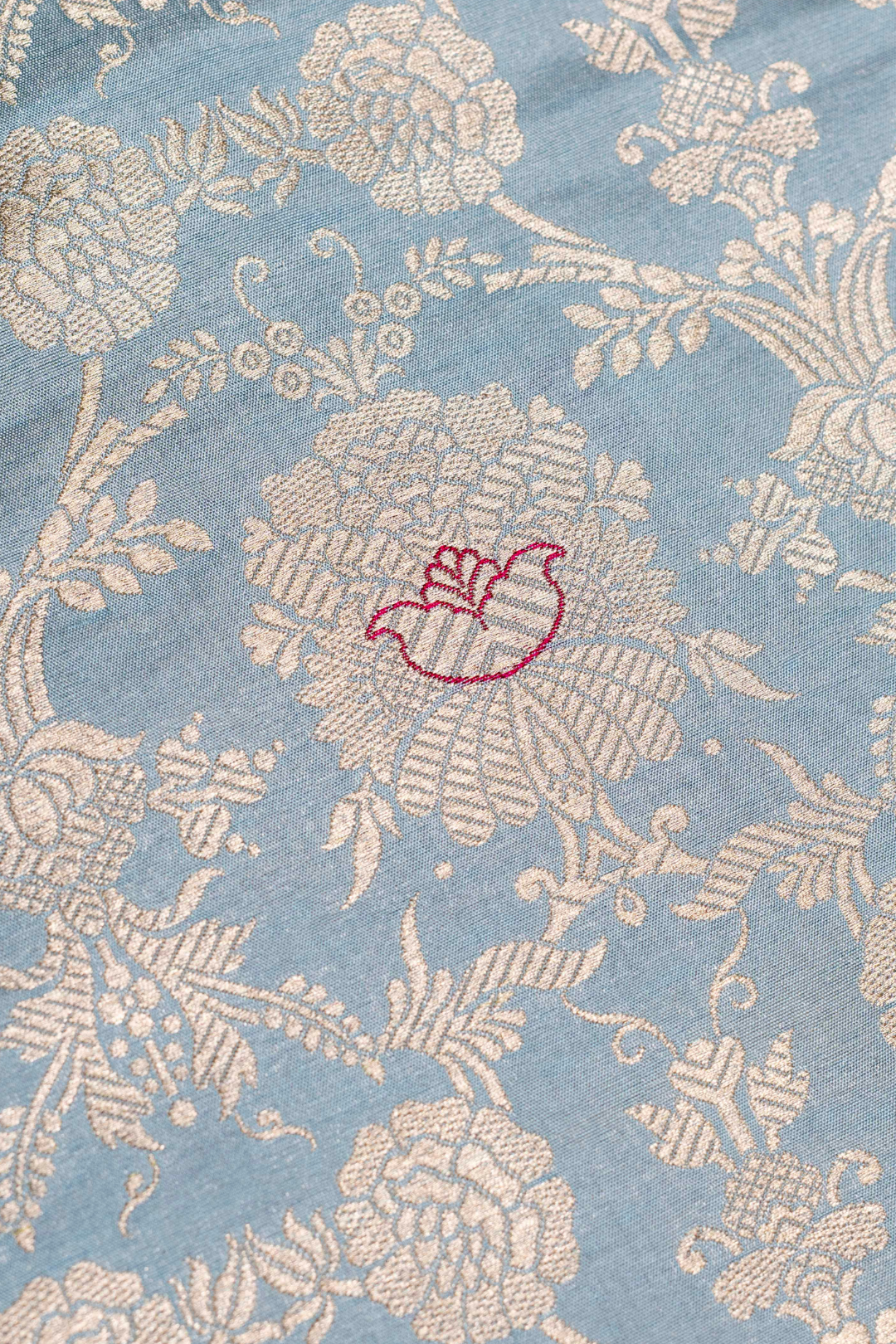 Handwoven Aqua Blue Katan Silk Kadhwa Jaal Brocade Fabric