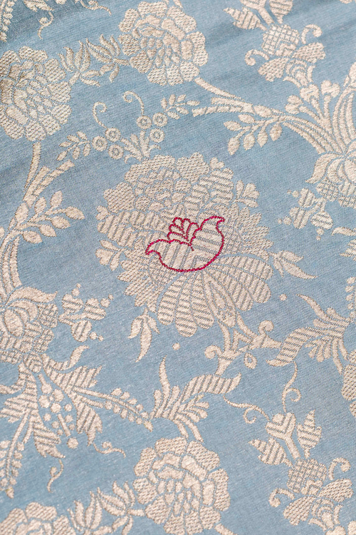 Handwoven Aqua Blue Katan Silk Kadhwa Jaal Brocade Fabric