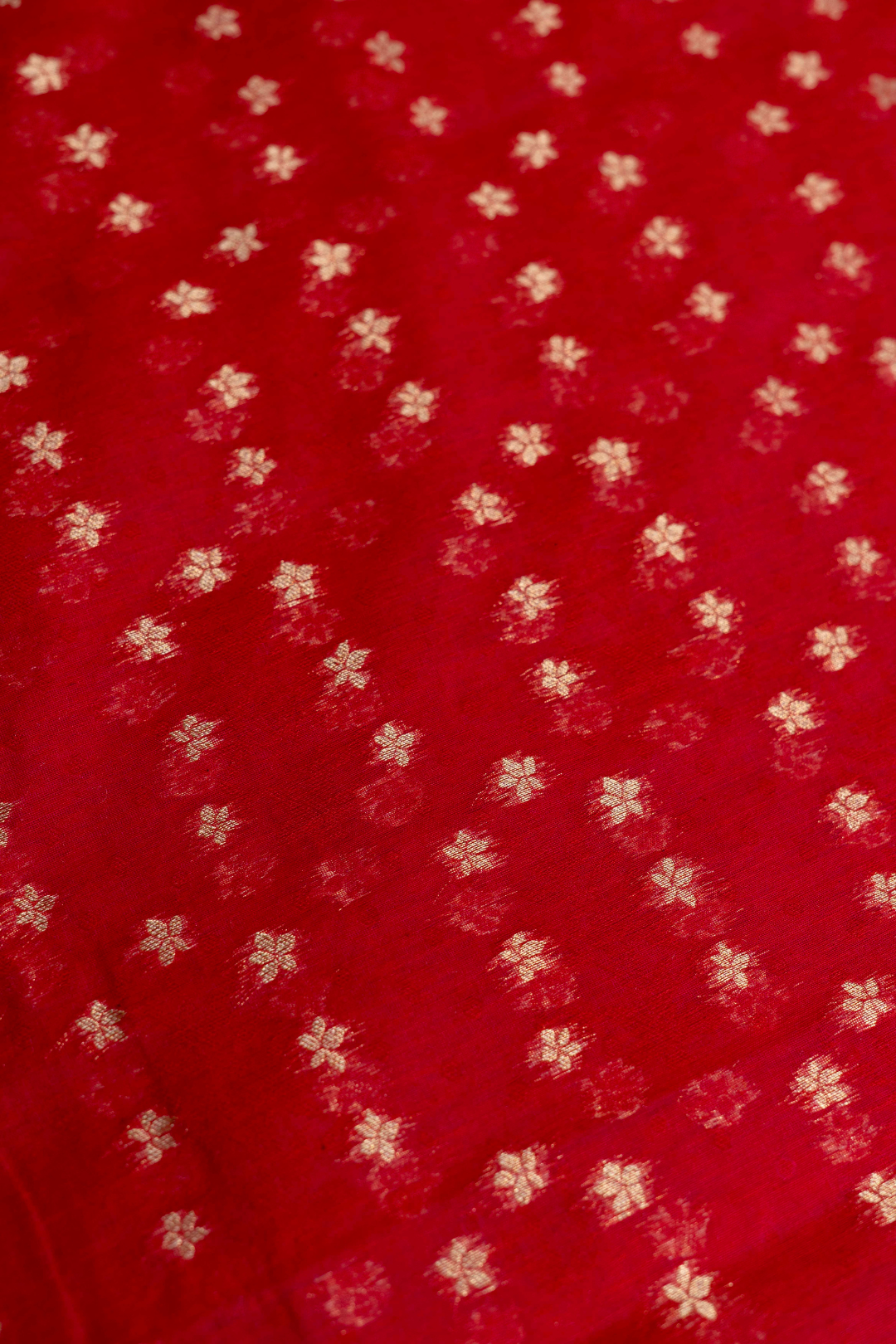 Handwoven Red Cotton Fabric with Gold Floral Buti