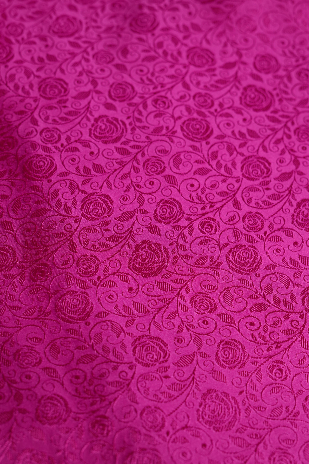 Semi Satin Silk Fabric in Rani Pink with Floral jaal