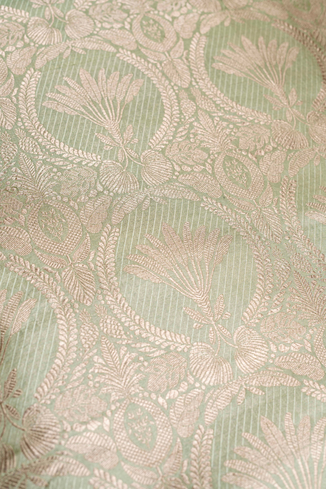 Pure Katan Silk Kadhwa Brocade Fabric in Sea Green