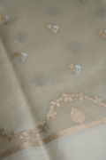 Handwoven Cream Cotton Fabric with Gold and Silver Zari Bel and Floral Motifs
