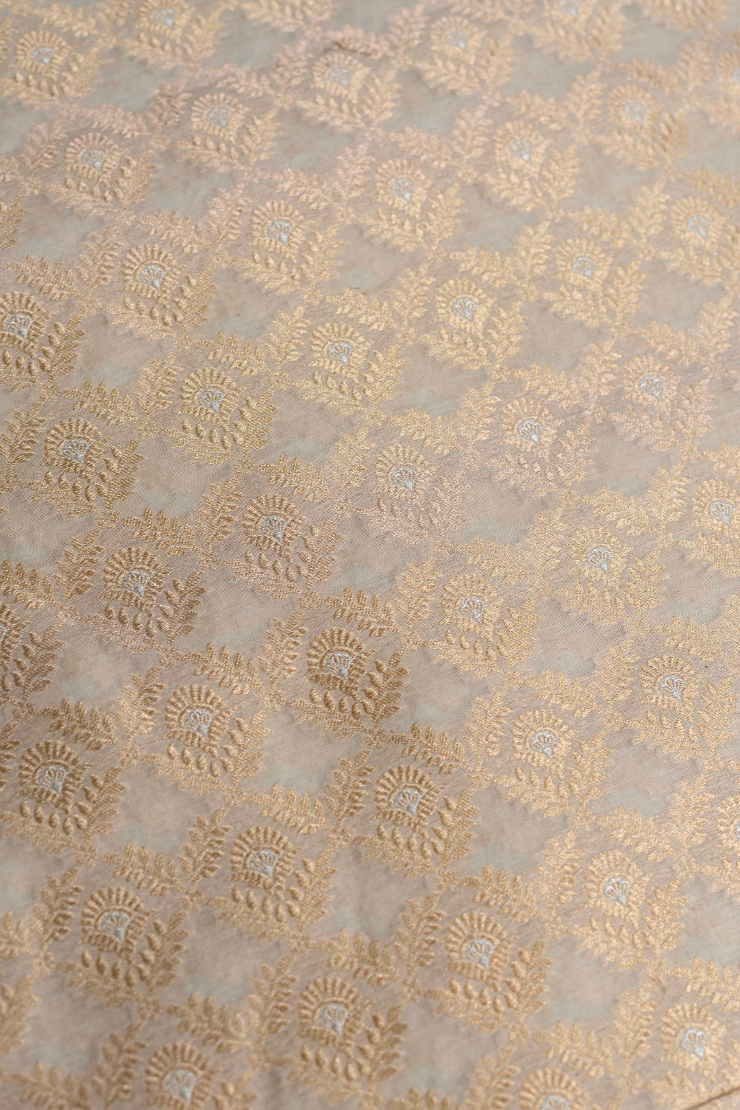 Handwoven Cream Cotton Fabric with Gold Zari