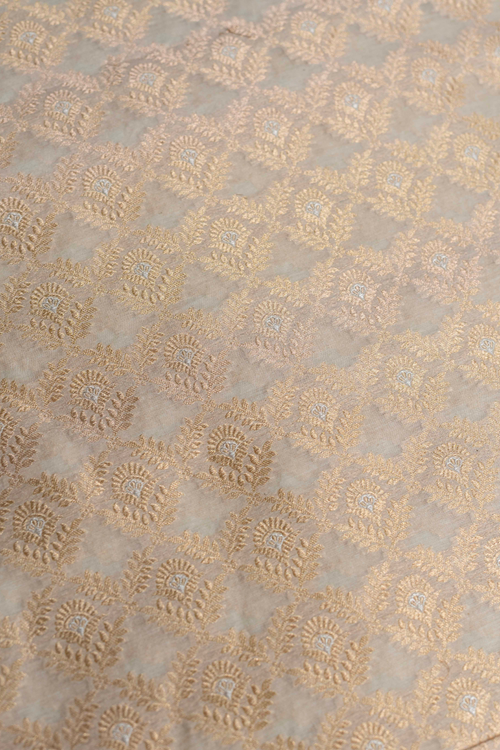 Handwoven Cream Cotton Fabric with Gold Zari