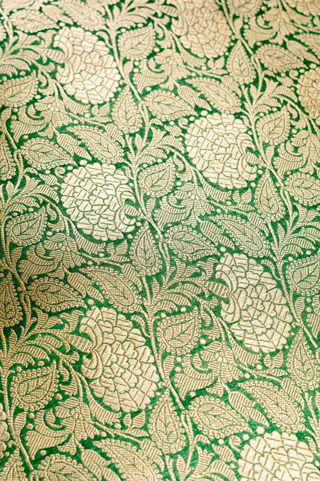 Pure Katan Silk Kadhwa Brocade Fabric in Dark Green with Floral Buti