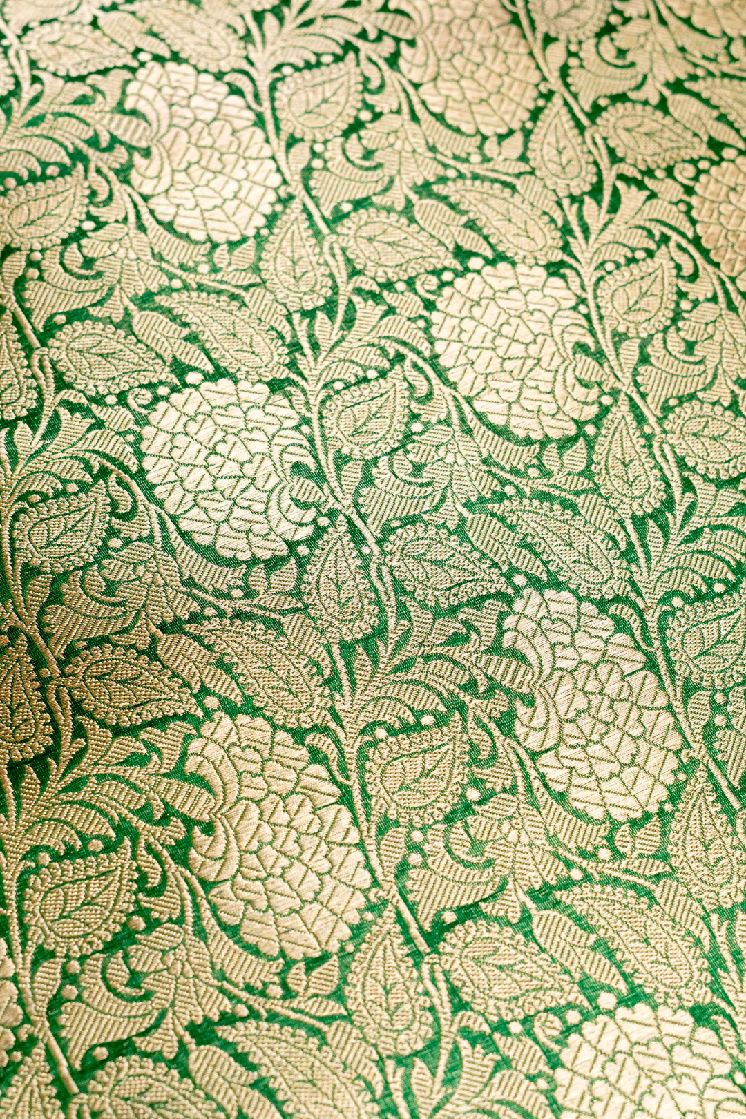 Pure Katan Silk Kadhwa Brocade Fabric in Dark Green with Floral Buti