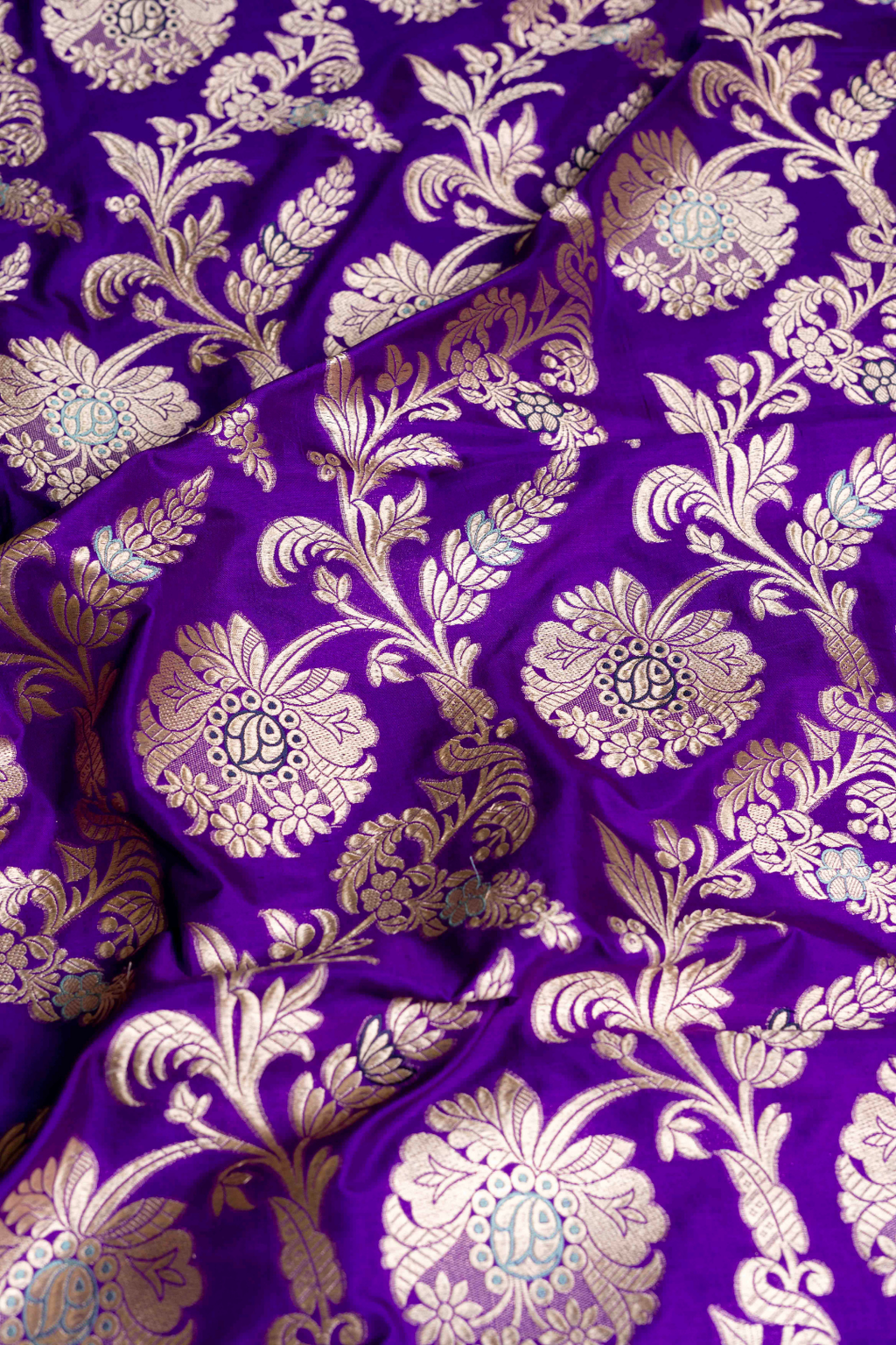 Handwoven Purple Pure Katan Silk Brocade Fabric