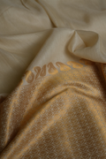 Handwoven Munga Silk Fabric with Gold Zari Paisley Border
