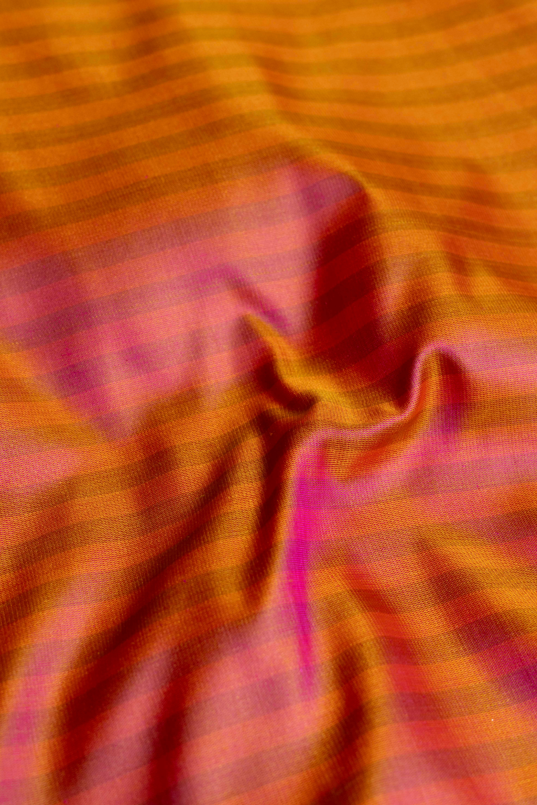 Handwoven Rani Pink Satin Silk Kadhwa Striped Fabric with Golden Sheen