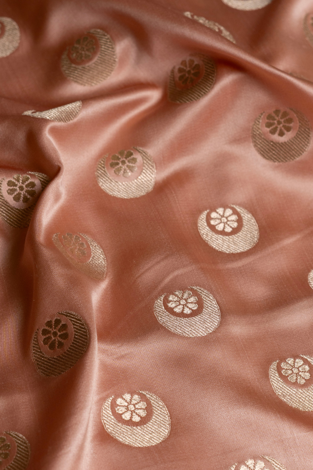 Handwoven Dark Peach Katan Silk Kadhwa Brocade Fabric