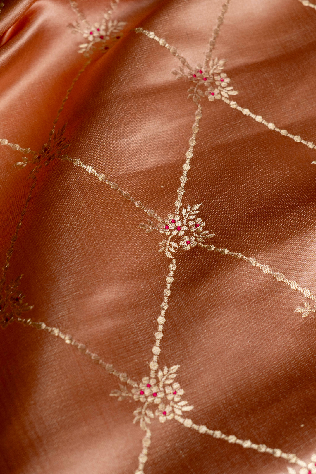 Pure Satin Silk Kadhwa Jaal Brocade Fabric in Wine Shade