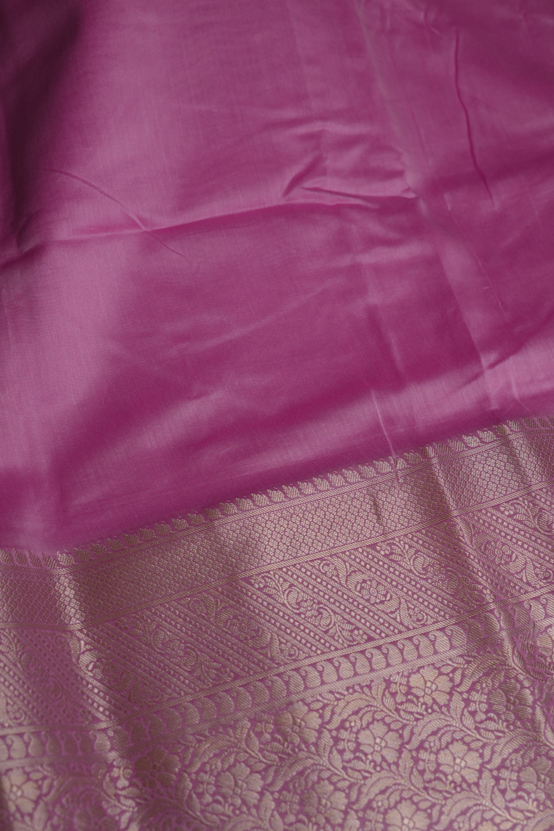 Handwoven Munga Silk Fabric with Gold Floral and Geometric Border