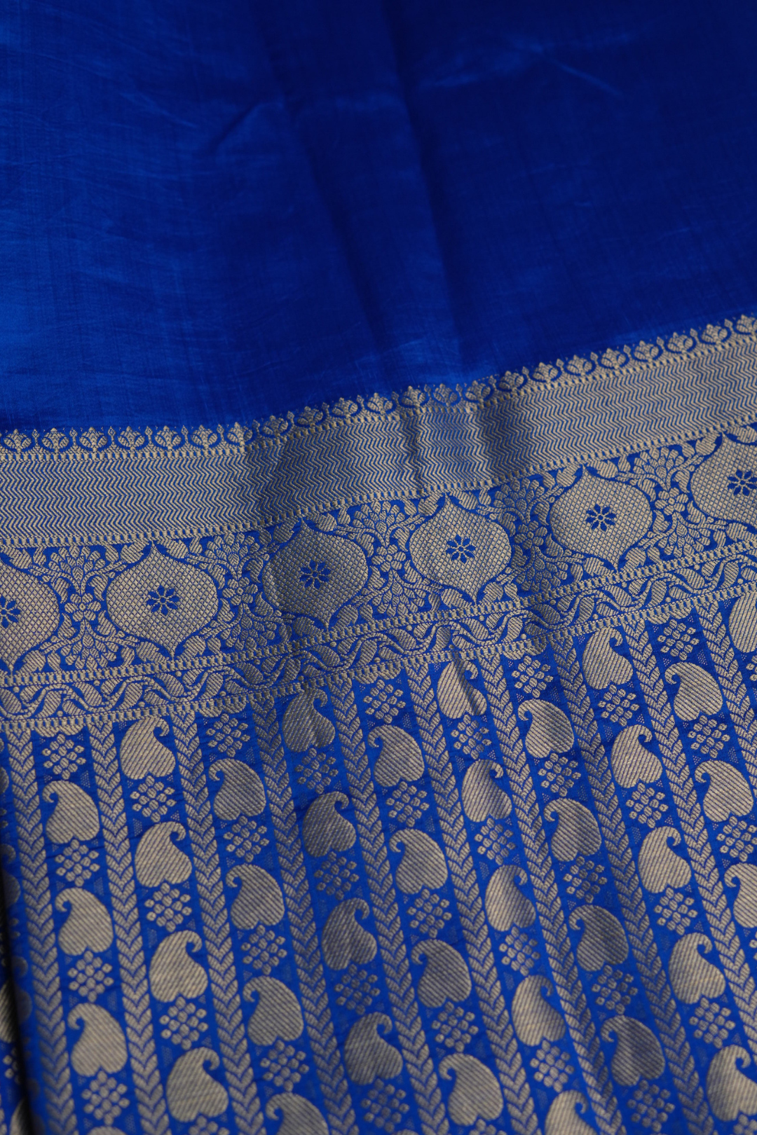 Handwoven Munga Silk Fabric with Gold Floral and Geometric Border