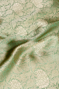 Pure Katan Silk Kadhwa Brocade Fabric in Sea Green with Floral Buti