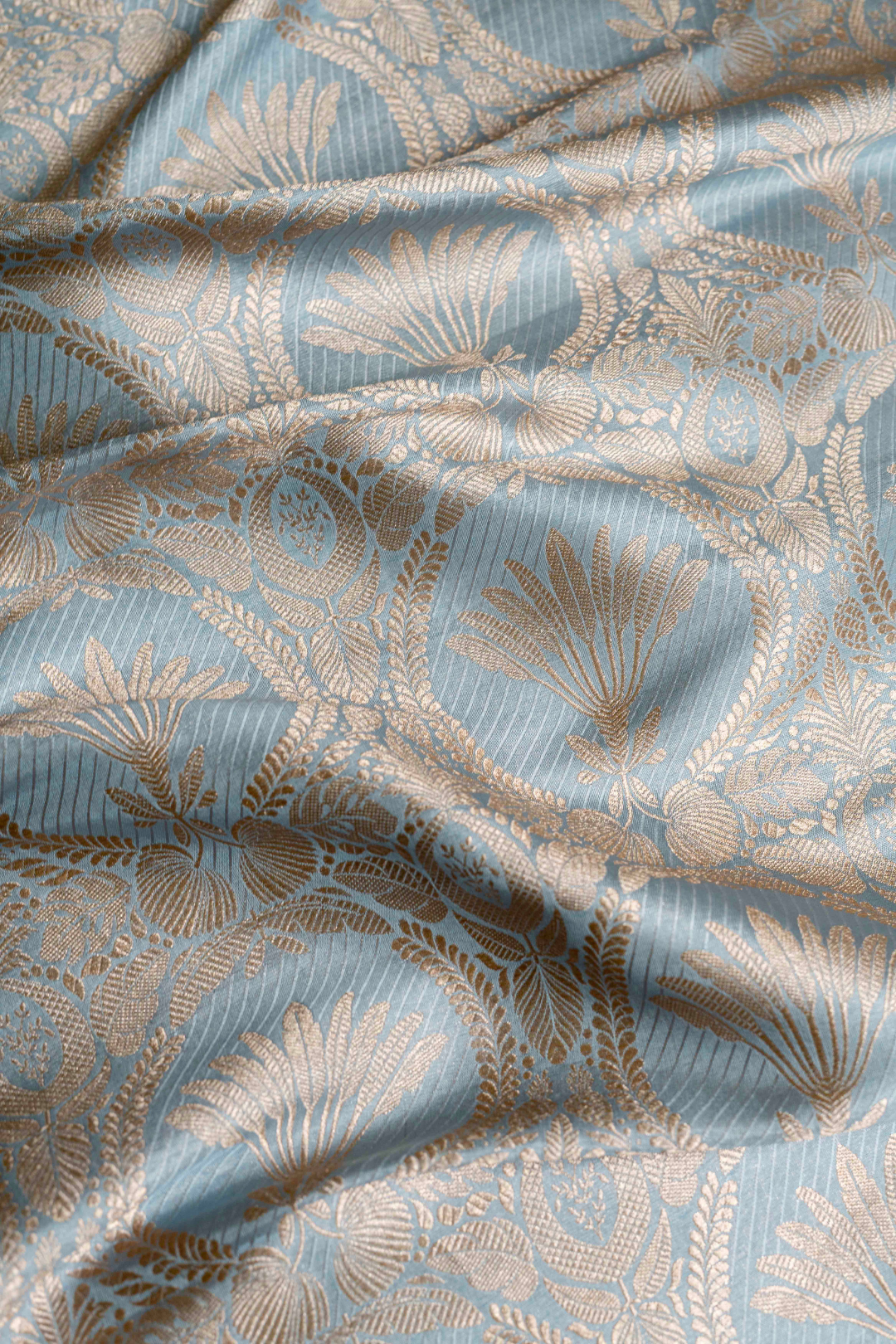 Pure Katan Silk Kadhwa Brocade Fabric in aqua blue