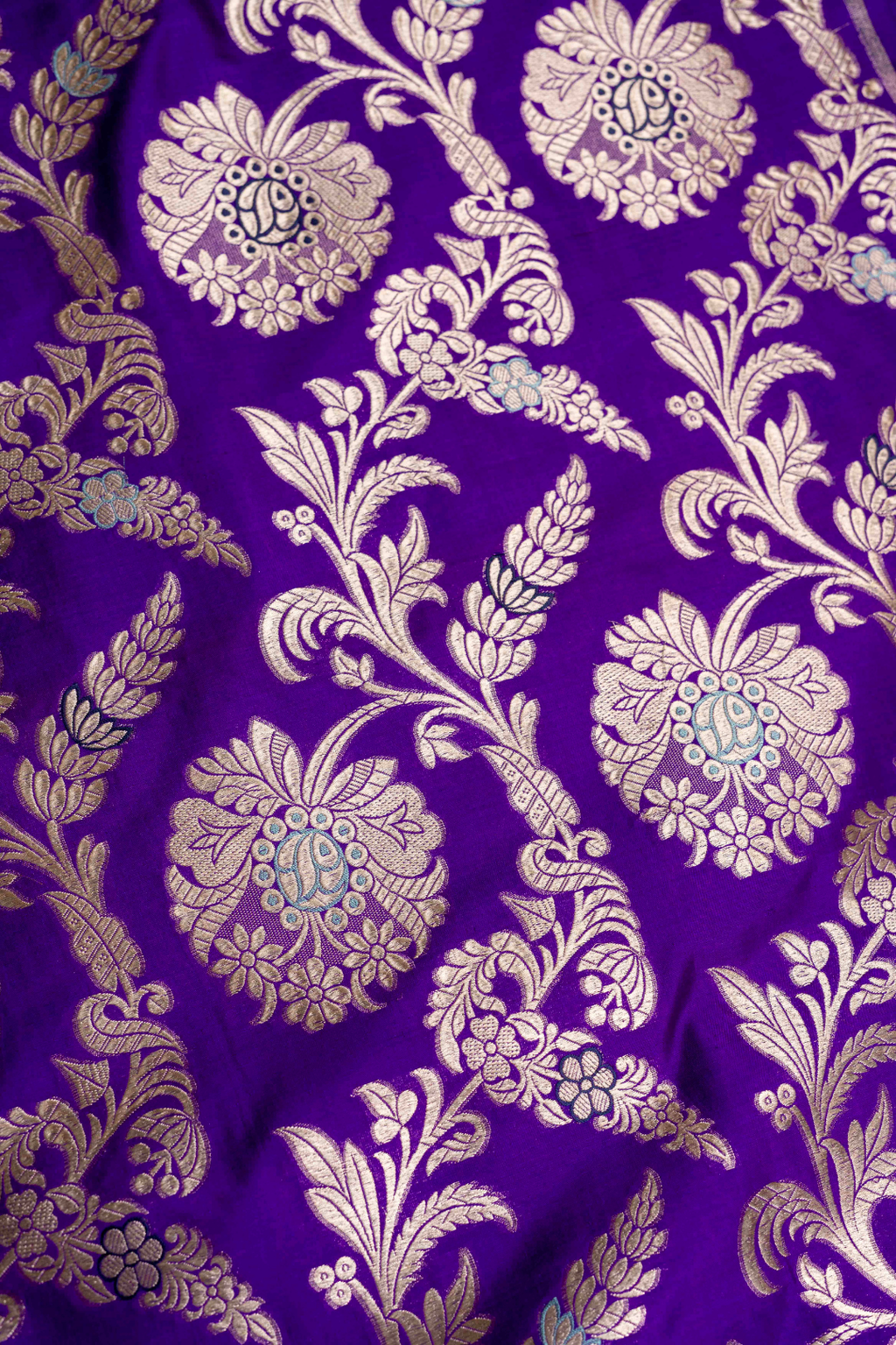 Handwoven Purple Pure Katan Silk Brocade Fabric