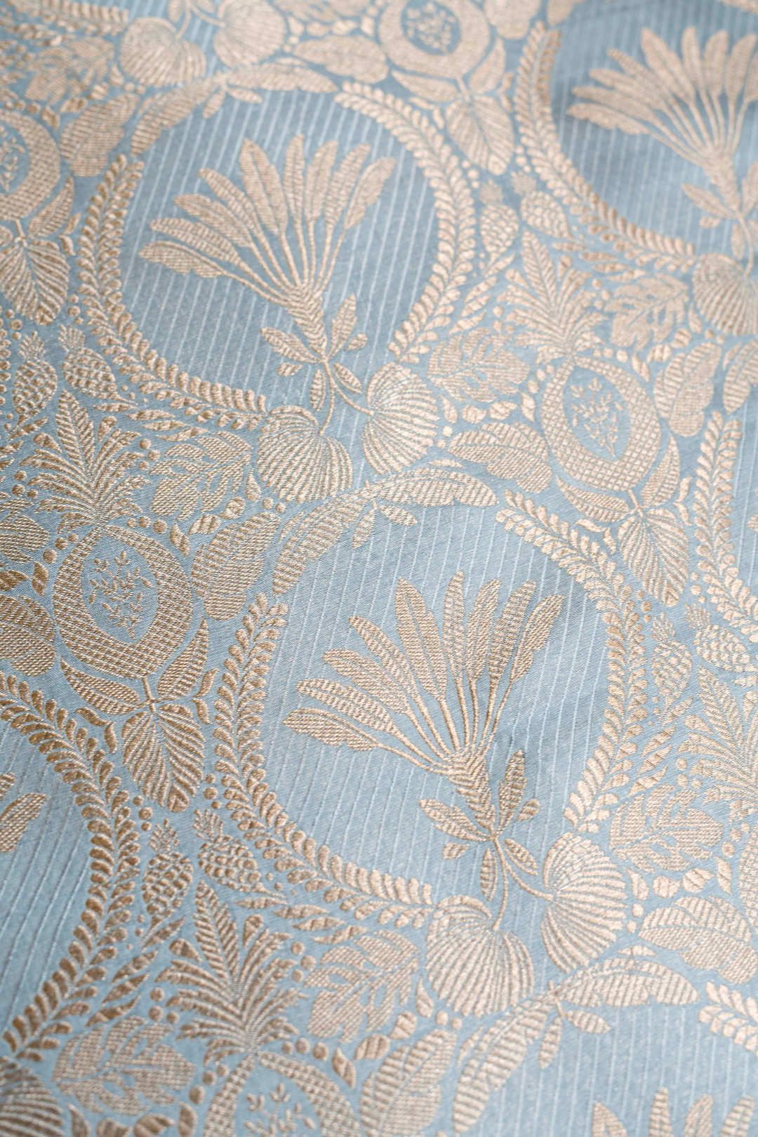 Pure Katan Silk Kadhwa Brocade Fabric in aqua blue