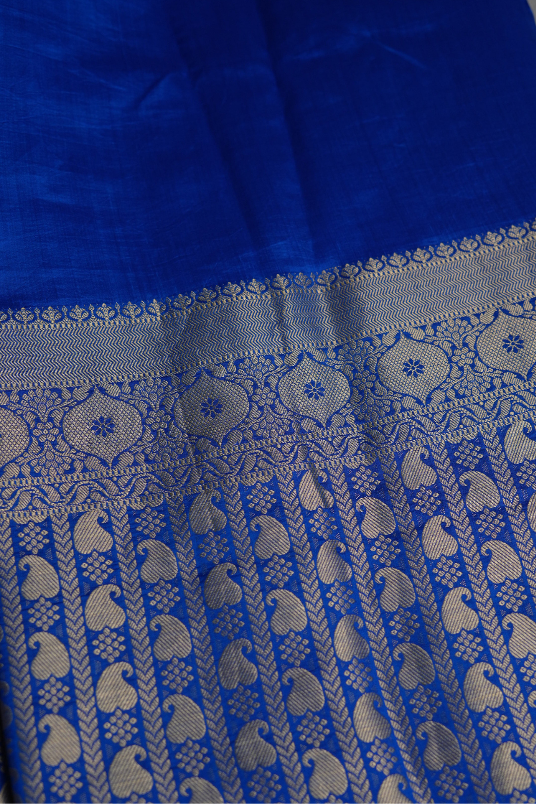 Handwoven Munga Silk Fabric with Gold Floral and Geometric Border