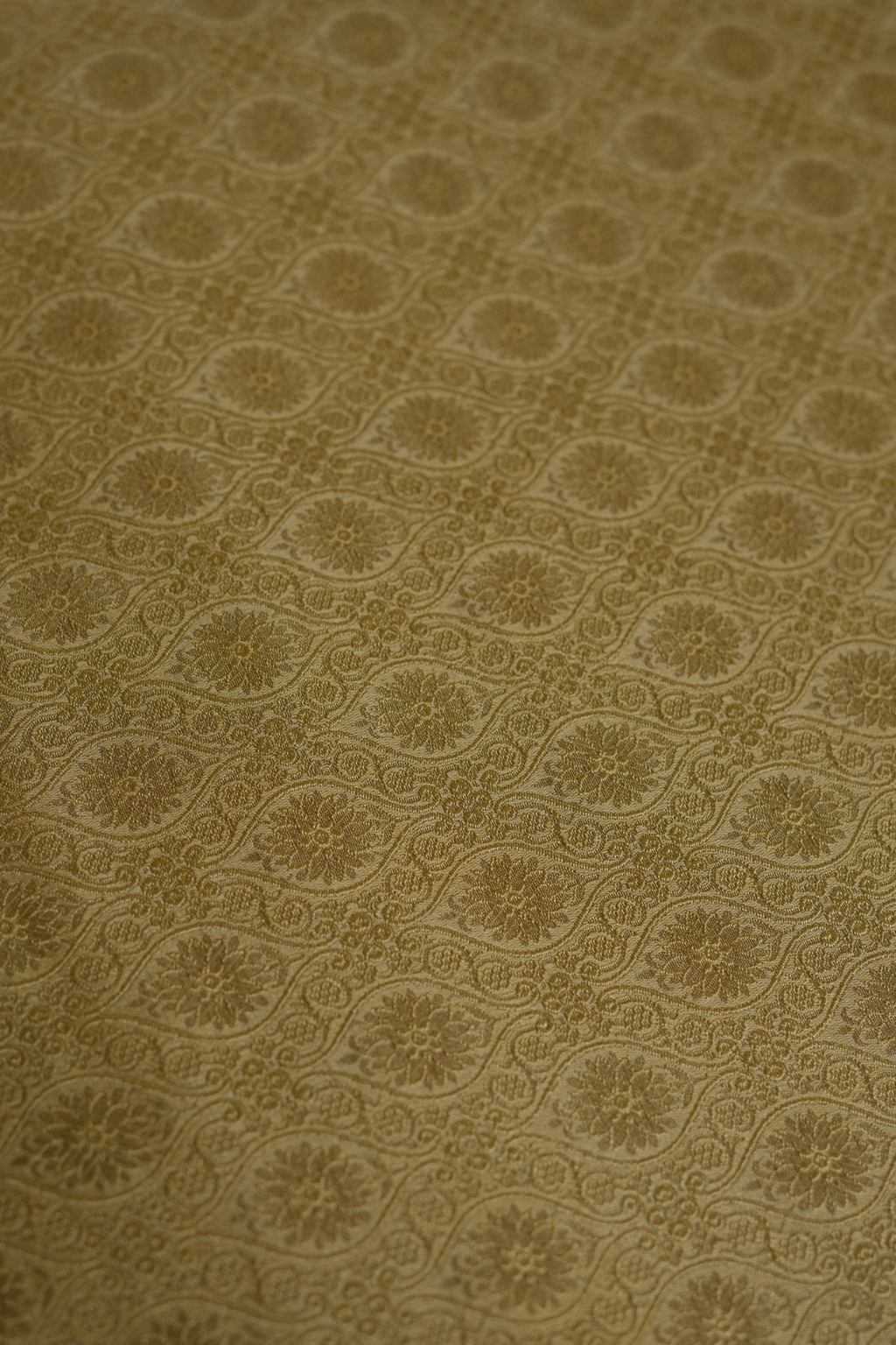 Semi Silk Brocade Fabric in Golden with Floral and Paisley Motifs