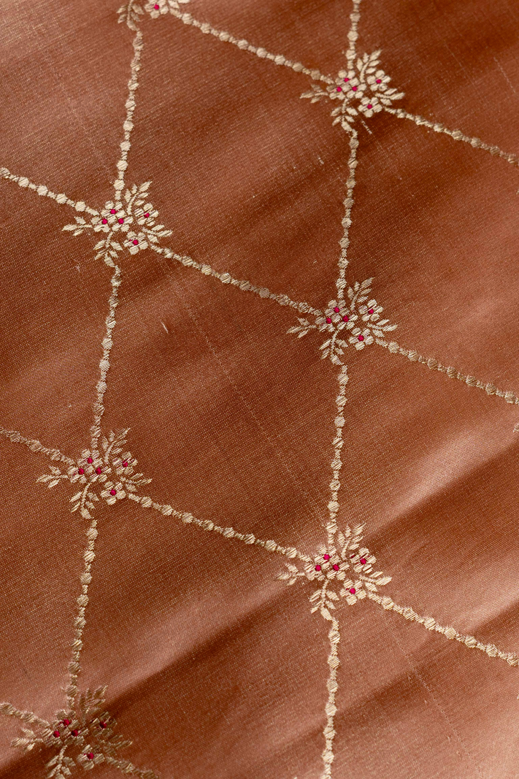 Pure Satin Silk Kadhwa Jaal Brocade Fabric in Wine Shade