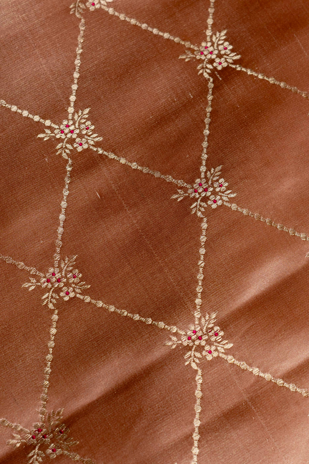 Pure Satin Silk Kadhwa Jaal Brocade Fabric in Wine Shade