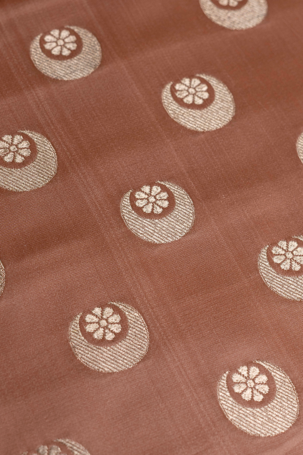 Handwoven Dark Peach Katan Silk Kadhwa Brocade Fabric