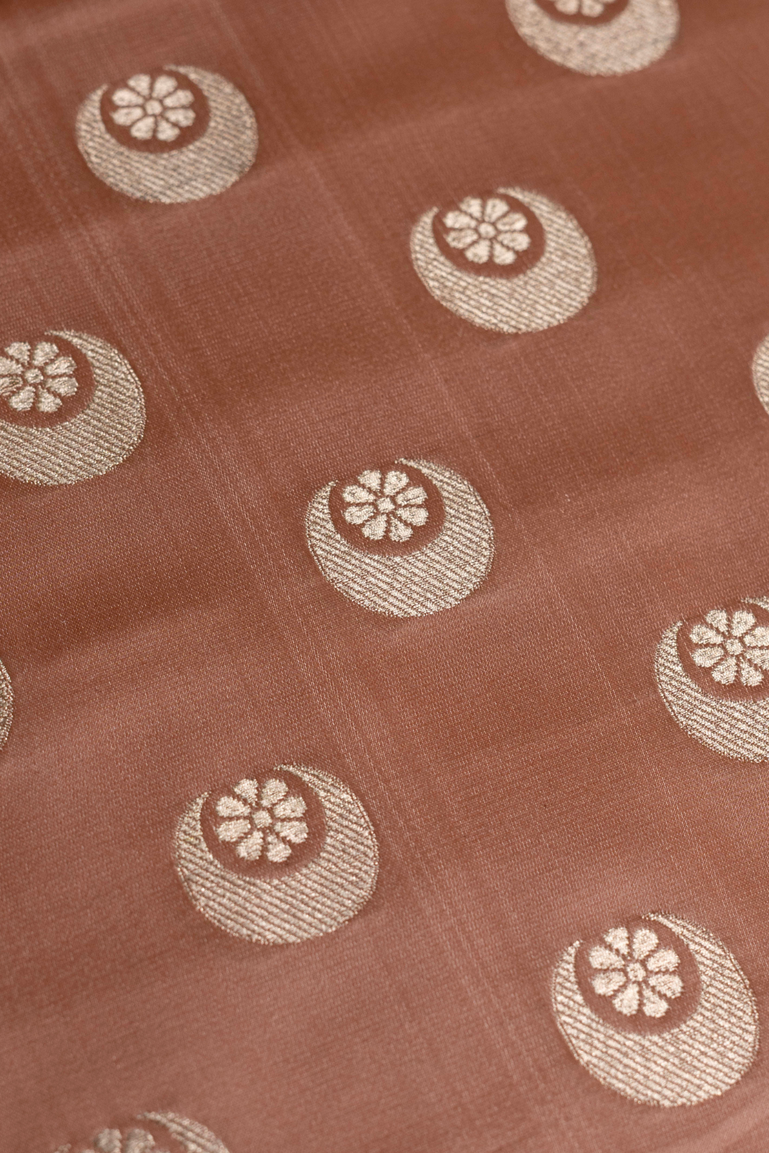 Handwoven Dark Peach Katan Silk Kadhwa Brocade Fabric