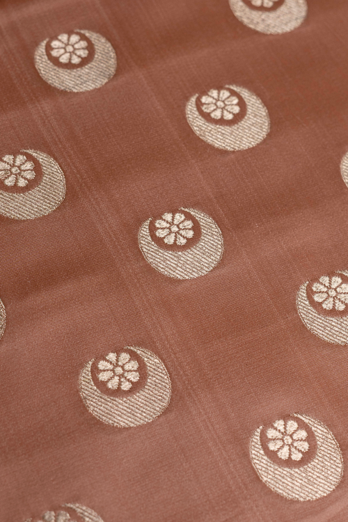 Handwoven Dark Peach Katan Silk Kadhwa Brocade Fabric