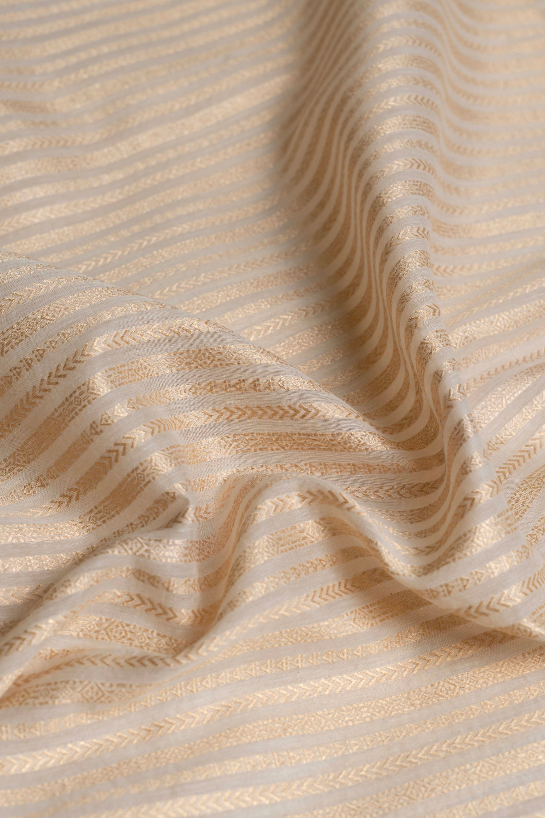 Handwoven Cotton Fabric with Golden Zari Stripes