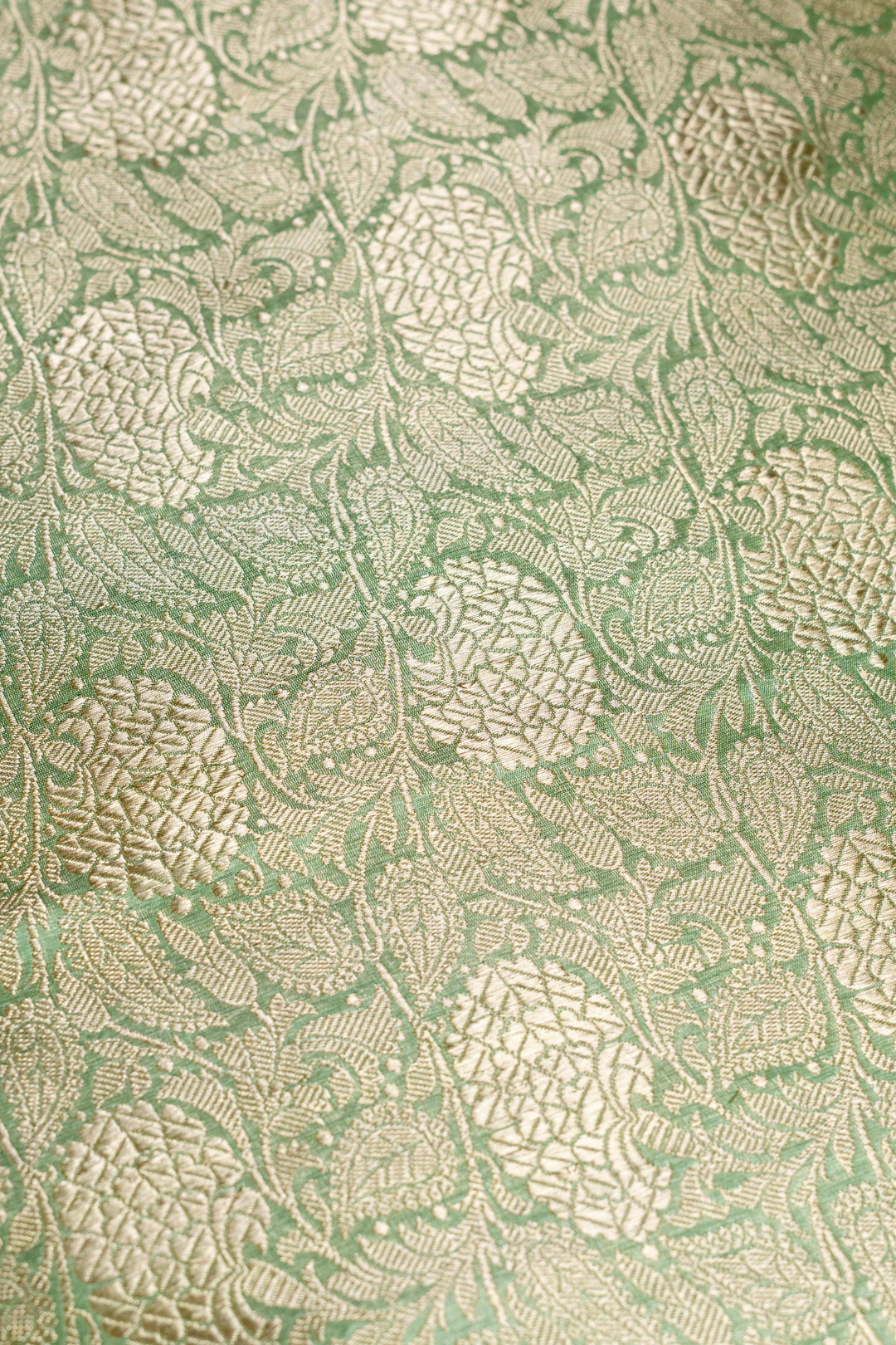 Pure Katan Silk Kadhwa Brocade Fabric in Sea Green with Floral Buti