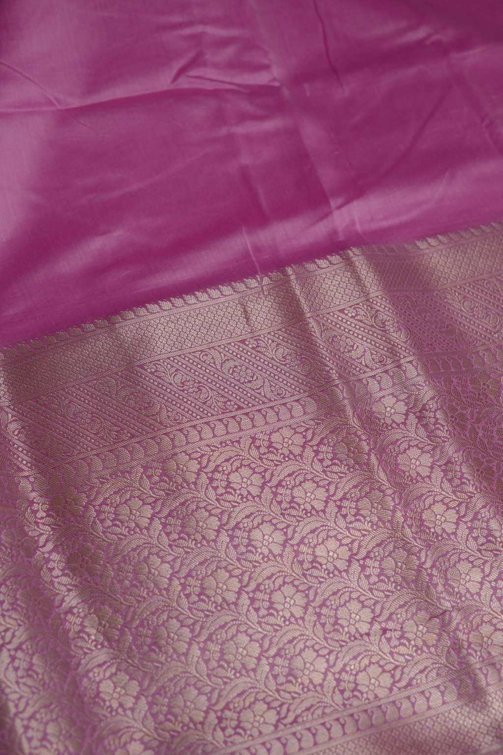 Handwoven Munga Silk Fabric with Gold Floral and Geometric Border