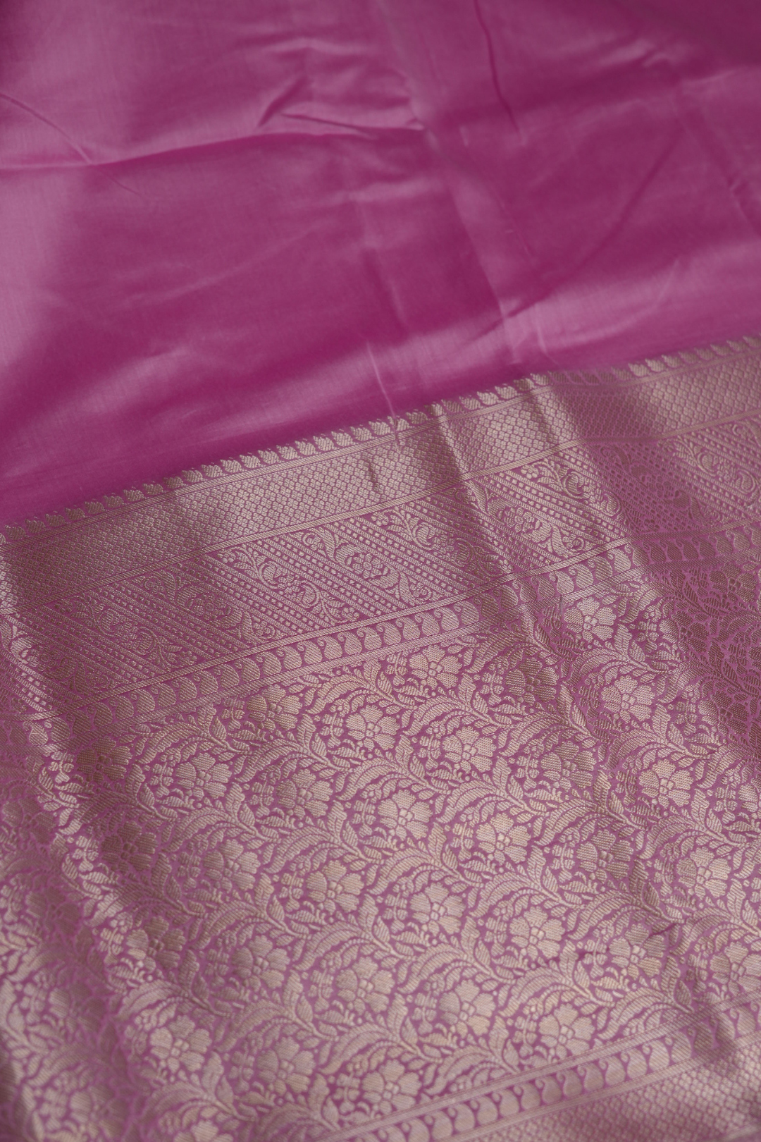 Handwoven Munga Silk Fabric with Gold Floral and Geometric Border
