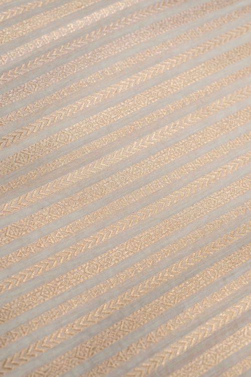 Handwoven Cotton Fabric with Golden Zari Stripes