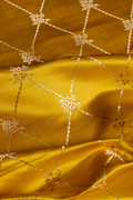 Pure Satin Silk Kadhwa Jaal Brocade Fabric in Mustard Yellow