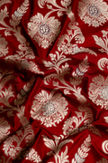 Handwoven Red Pure Katan Silk Brocade Fabric