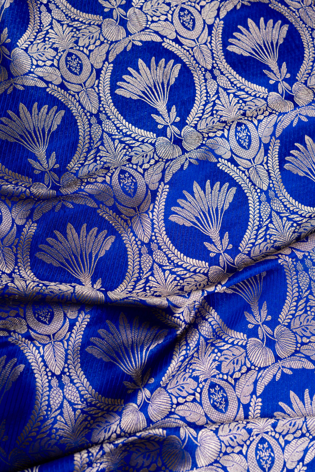 Pure Katan Silk Kadhwa Brocade Fabric in blue