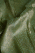 Semi Silk Brocade Fabric in Green with Floral and Paisley Motifs